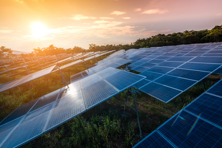 sun rising on solar panels showing how solar panels work in the winter